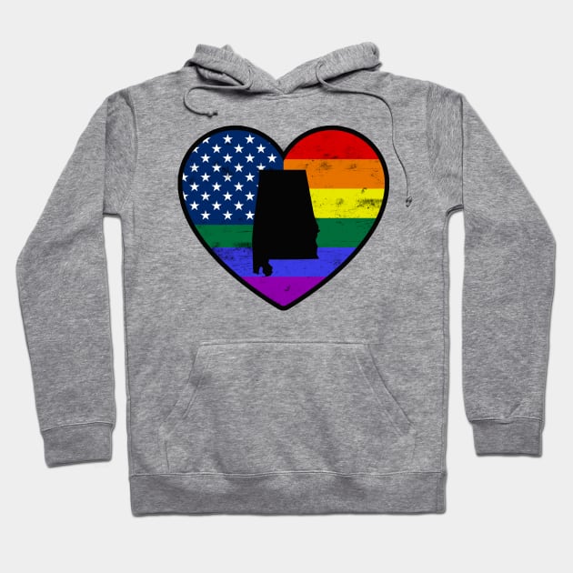 Alabama United States Gay Pride Flag Heart Hoodie by TextTees